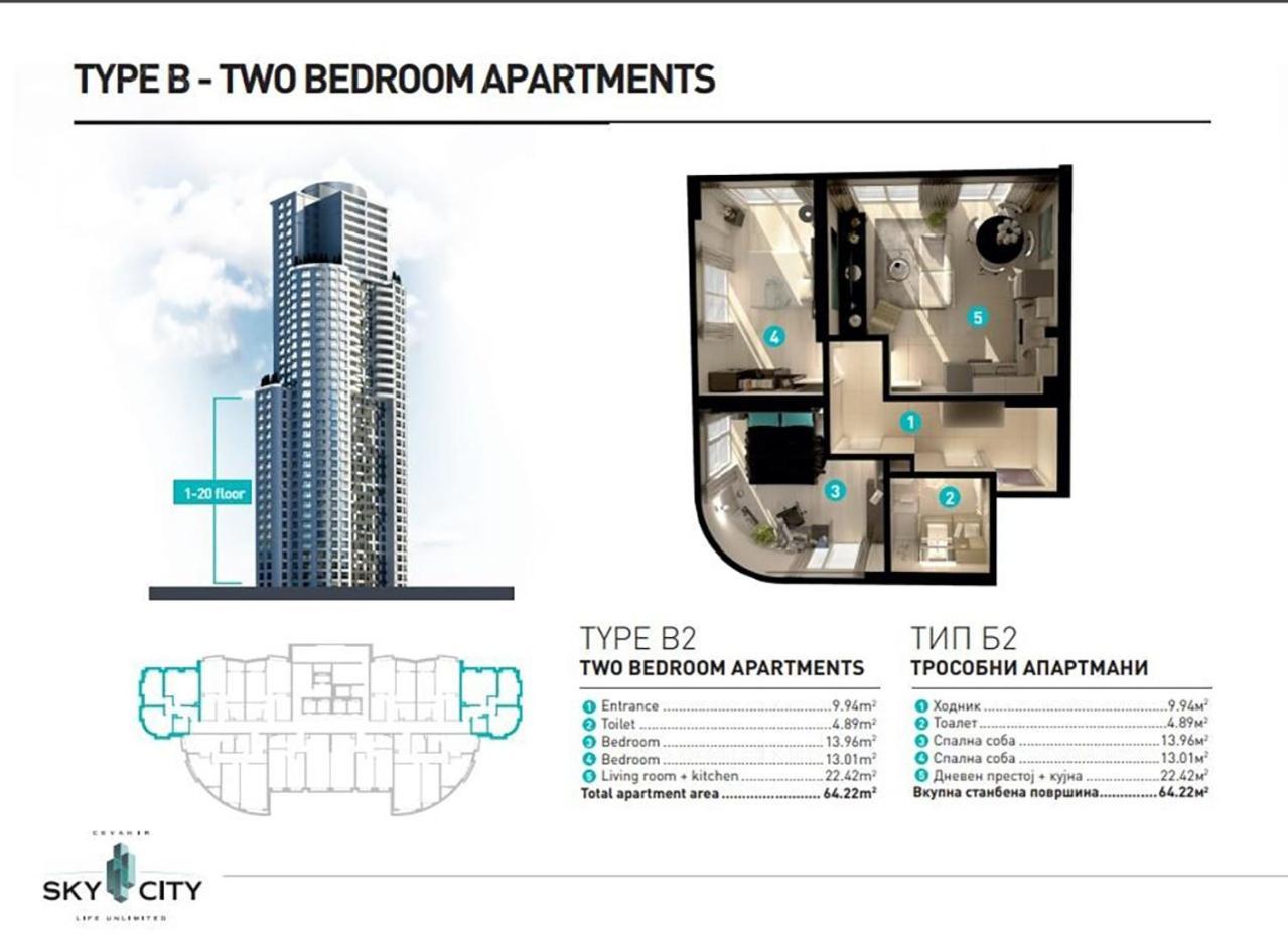 18Th & 16H Floor Secure Luxury Condos With Pool & Fitness Included In Price Szkopje Kültér fotó